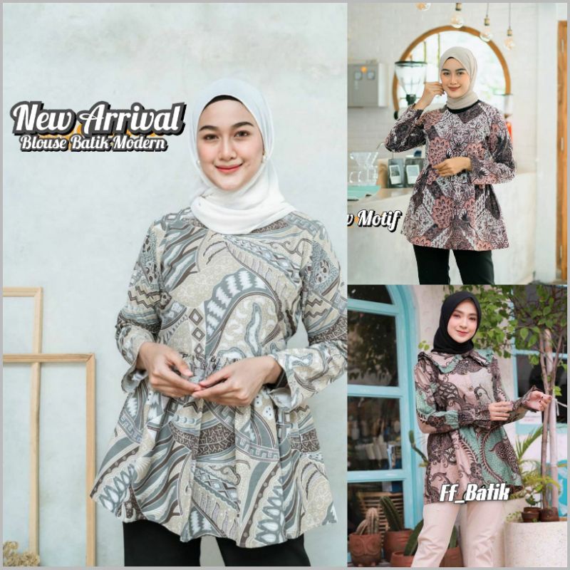 Batik Wanita Modern Lengan Panjang Size M L XL XXL / Atasan Batik Kerja / Blouse Batik Trendy