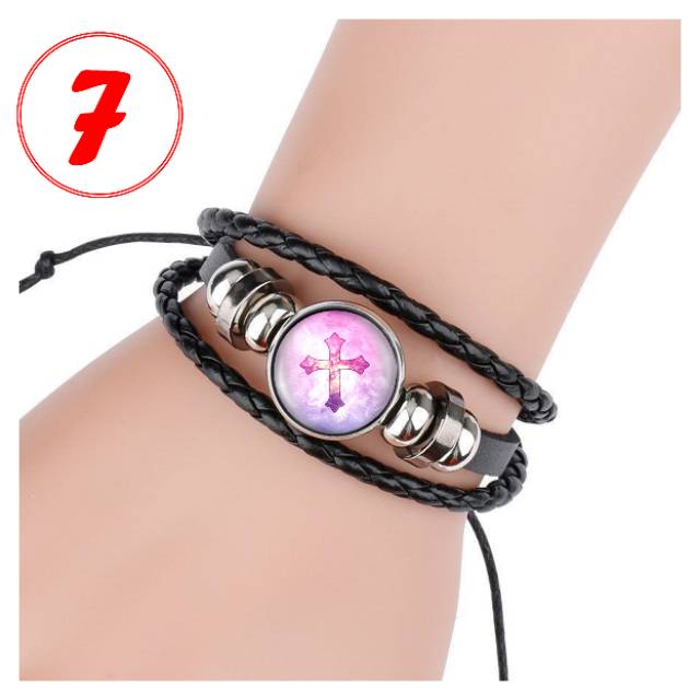 TERBARU! GELANG MOTIF SALIB JESUS ELEGAN KULIT KEPANG MULTILAYER