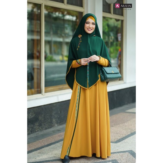 SET GAMIS SYAR'I AULIA FASHION ORIGINAL DAN TERBARU SAFRINA SAFRON EMERALD