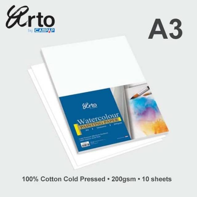 

Arto A3 Watercolour Paper / 10 Sheets / 200 Gsm / Cotton / Cold Pressed