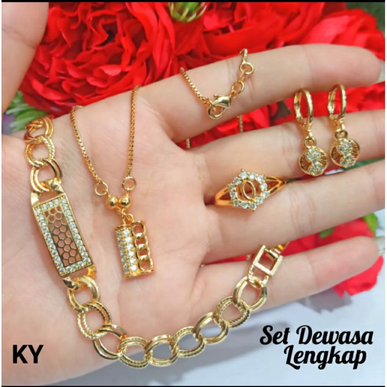 Perhiasan Set Dewasa Wanita Gold dan Silver Varian Motif Limited edition (COD)