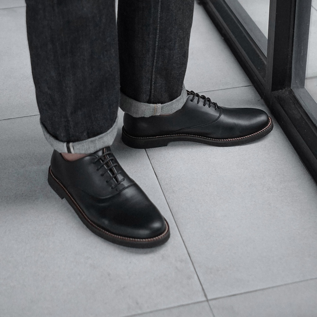 Sepatu Pantofel Pria Oxford Formal Kulit Casual Sepatu Pantofel Hitam Pria Kerja Kantor Kuliah Pantopel Kasual Derby Original - Wirken Oxford