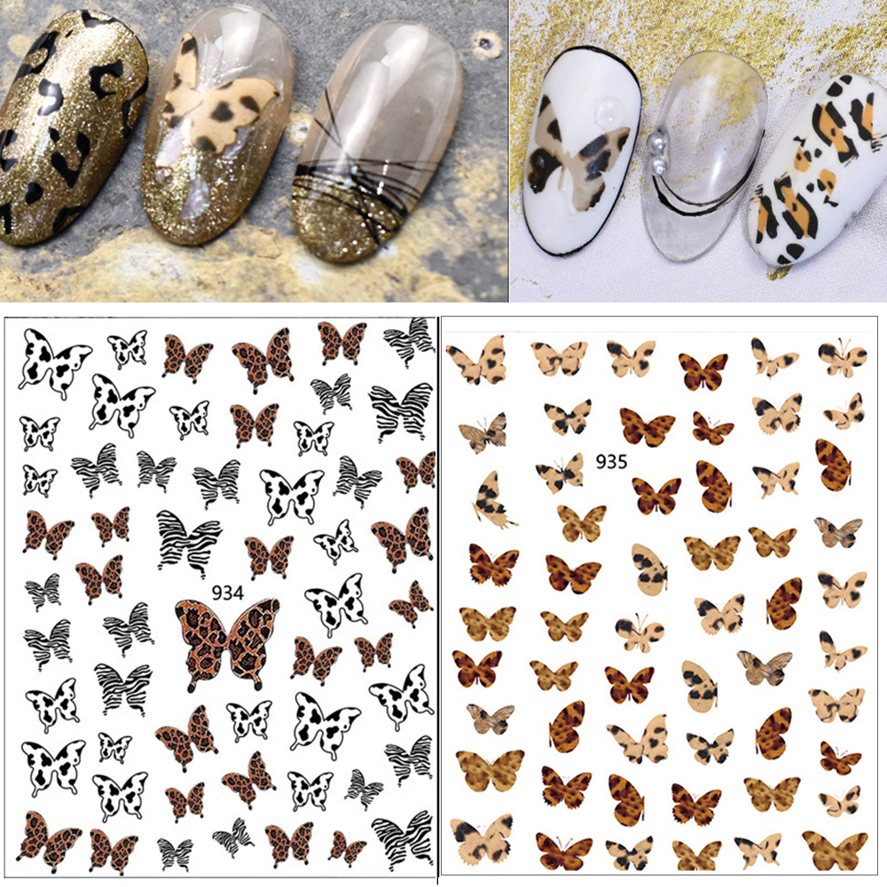 Mxbeauty Stiker Kuku 3d Gaya Jepang Motif Print Leopard / Kupu-Kupu Untuk Nail Art / Manicure / Salon Diy