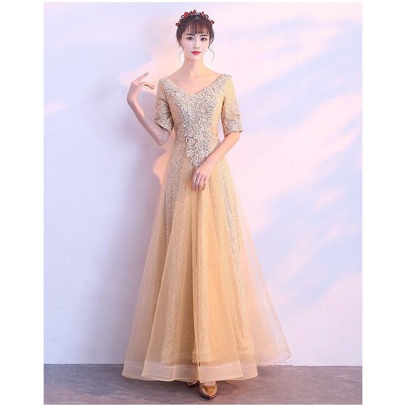 Gaun Pengantin 0931117 Kuning Lengan Siku Wedding Gown Wedding Dress