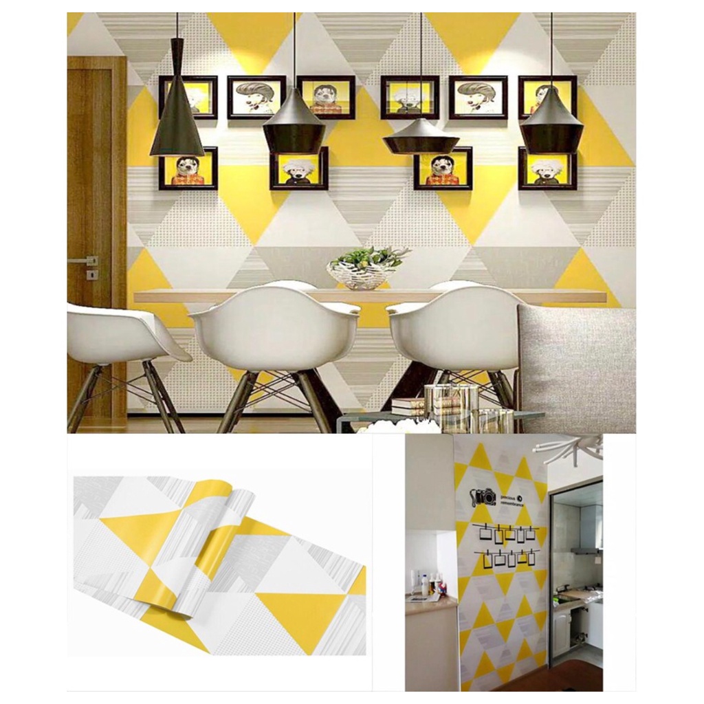 1 KG MUAT 3 ROLL Wallpaper stiker dinding motif segitiga hitam / dekorasi dinding / wallpaper stiker motif segitiga 5MTR