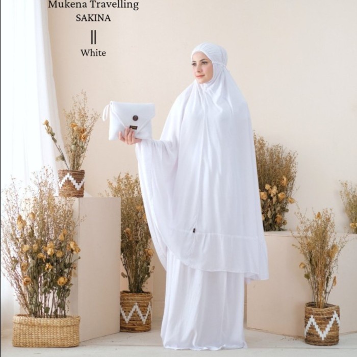 mukena MUKENA DEWASA RAYON POLOS SAKINA ( PUTIH) parasut katun travel dewasa termurah adem A8B0