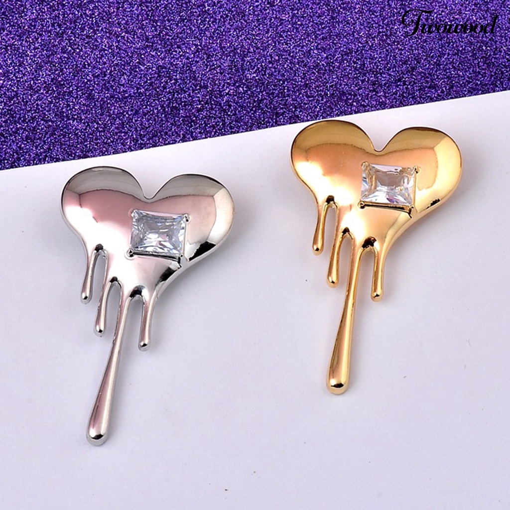 Twowood Mini Exquisite Lapel Pin Gift Heart Shaped White Cubic Zirconia Brooch Pin Costume Accessories