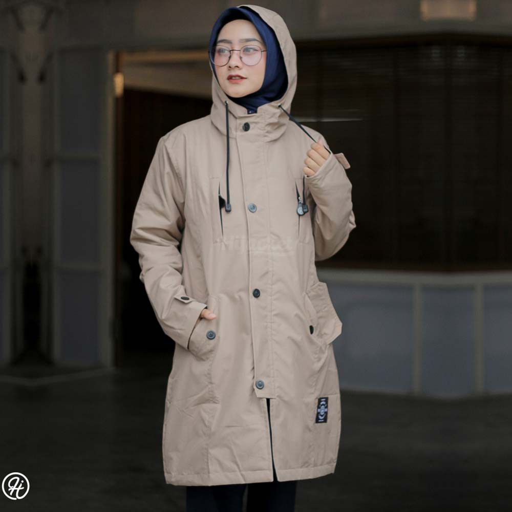 Jaket Jacket Parka Wanita Cewek Muslimah Hijabers Hoodie Kekinian Terbaru Hijacket Hijaket IXR Cream-1