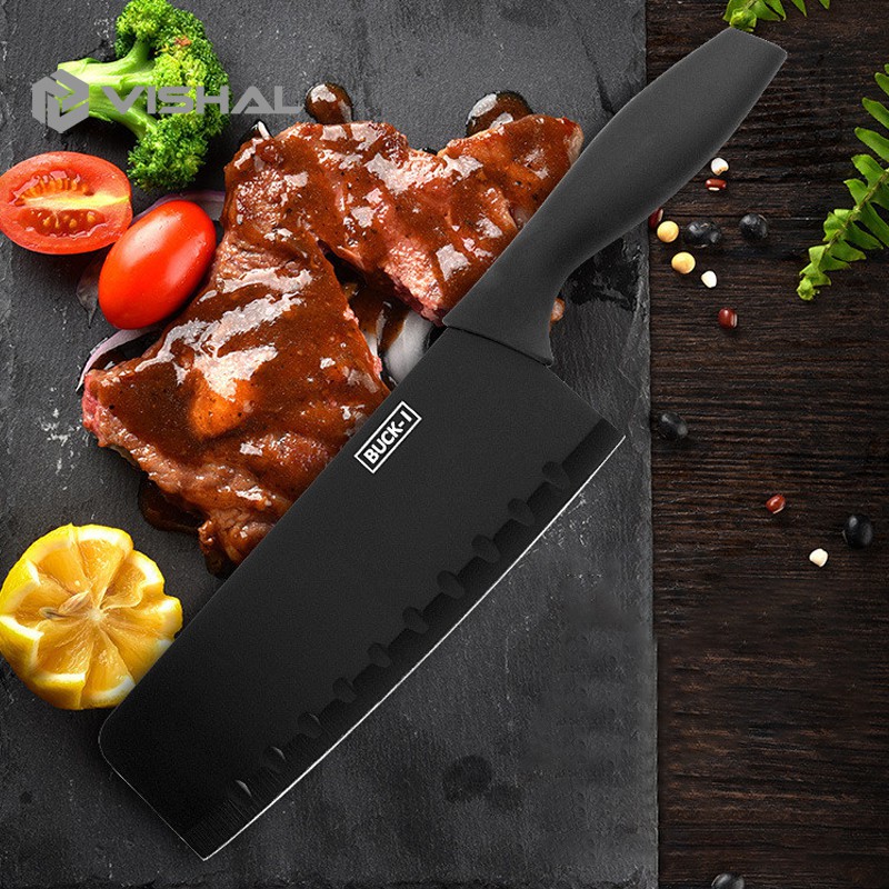 VISHAL Set Pisau Dapur isi 5pcs Hitam Pisau Set 5 pcs Black Black Kitchen Knife Set 5 Pieces VS-1811