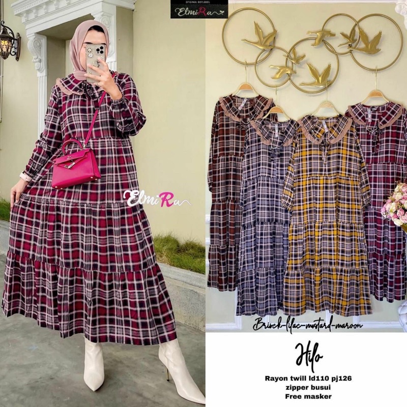 HILO LONG TUNIK MIDI DRESS MOTIF TARTAN KOTAK KOTAK BURBERRY