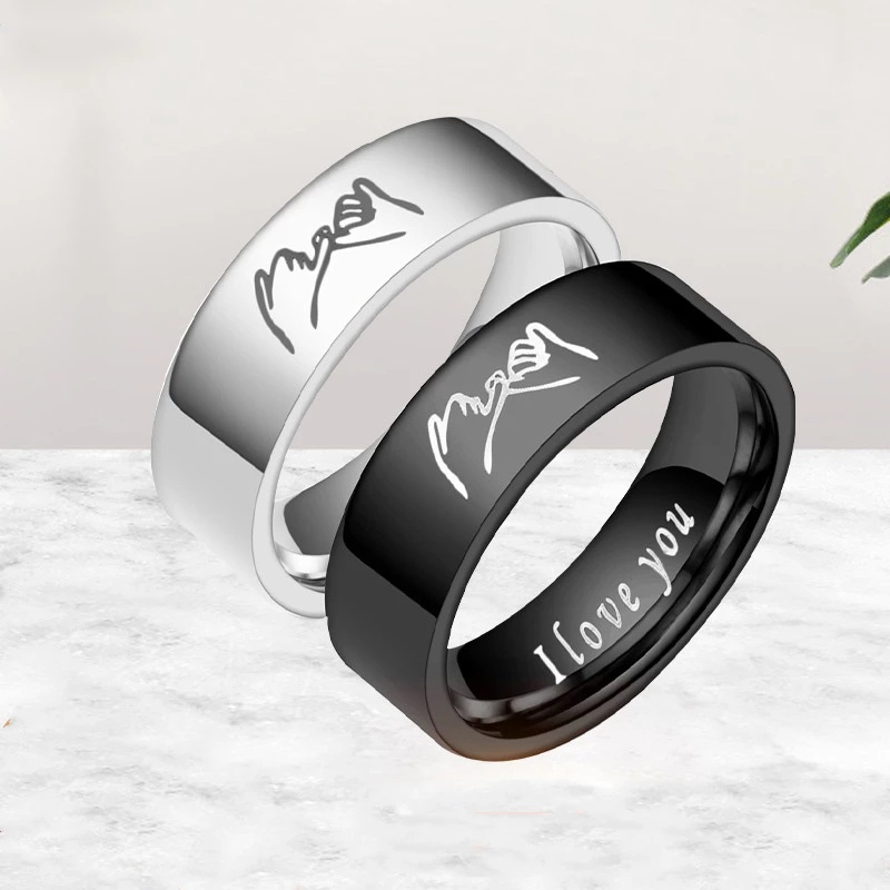 Cincin Titanium Steel Motif Ukiran Tangan I Love You Untuk Pria / Wanita