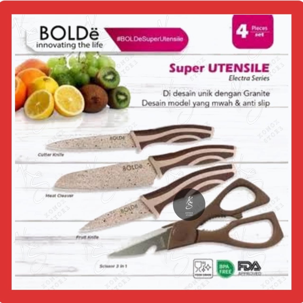 BOLDE Super Utensile Pisau Set Electra Series 3 + 1 / Pisau + Gunting Bolde / Bolde Knife Set