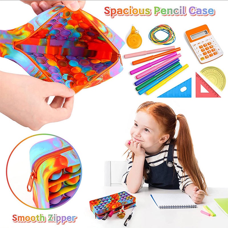 Ready✅Pop It Pencil Case/kotak pensil Pop Push Bubble Toy Kids Sensory Stress Reliever Toys I TEMPAT PENSIL POP IT PITA RAINBOW / KOTAK PENSIL POPIT MOTIF KARAKTER