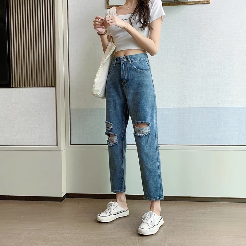 CELANA IMPORT WANITA BOYFRIEND RIPPED JEANS PANTS BF HIGHWAIST MX603