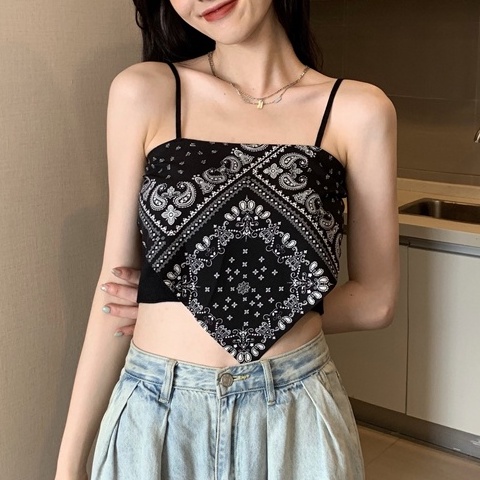 Sexy Midriff Top Irregular Tanktop Atasan Wanita Tanpa Lengan 2060