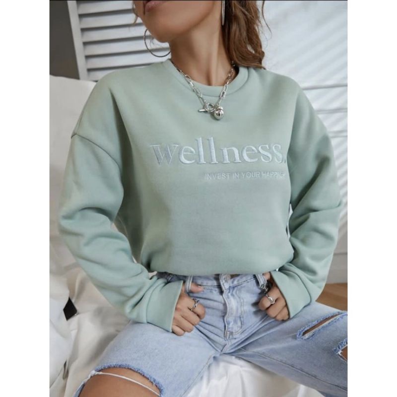 WELLNESS EMBROIDERY FLEECE SWEATER WANITA BAHAN FLEECE