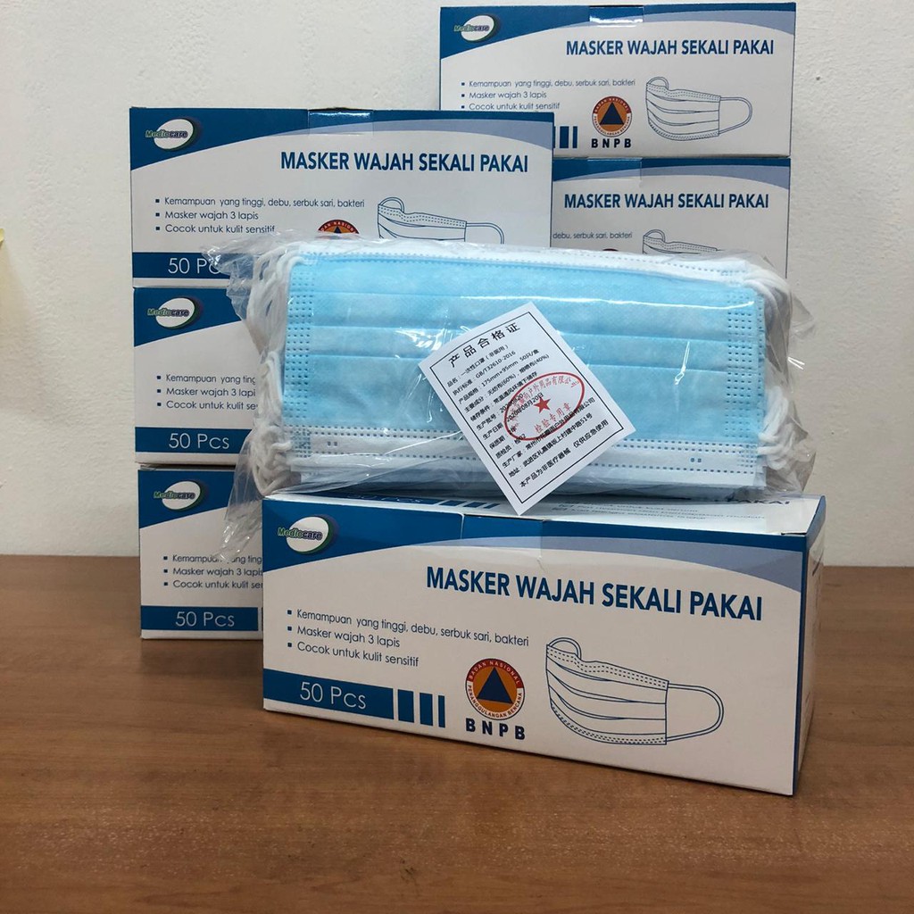 Masker 3 Ply Disposable Mask Earloop 1 Box isi 50