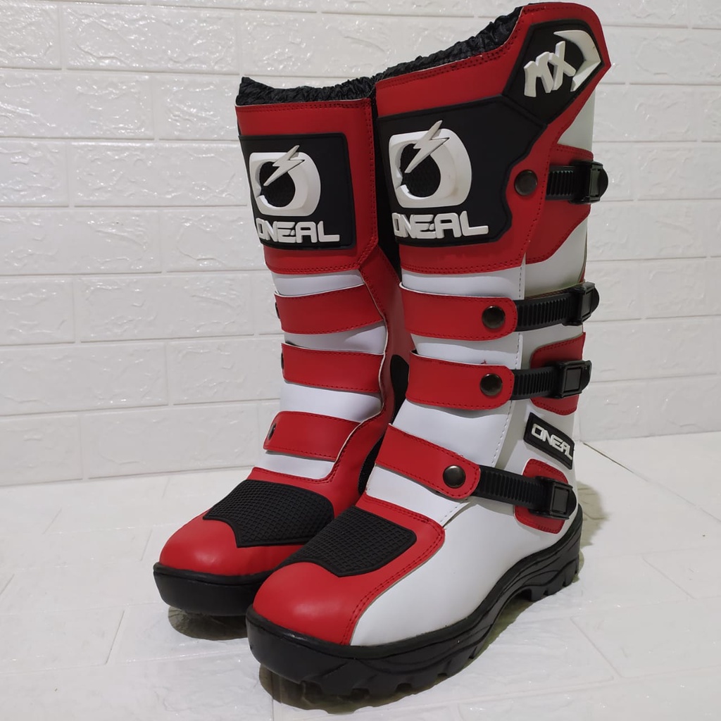 sepatu trail cross adventure logo 3D kualitas premium bots safety terlaris red white