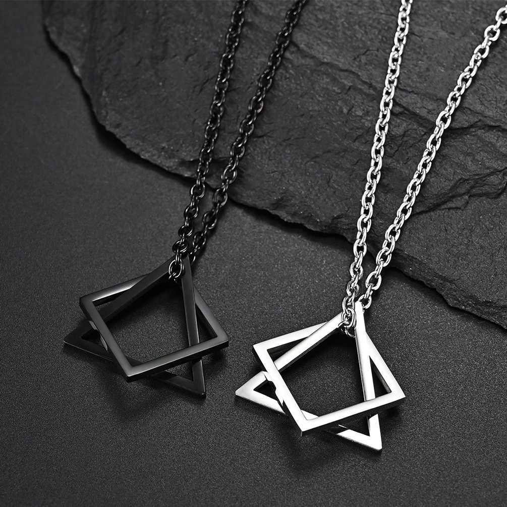 Kalung Liontin Bentuk Segitiga Persegi Geometris Bahan Logam Untuk Hadiah