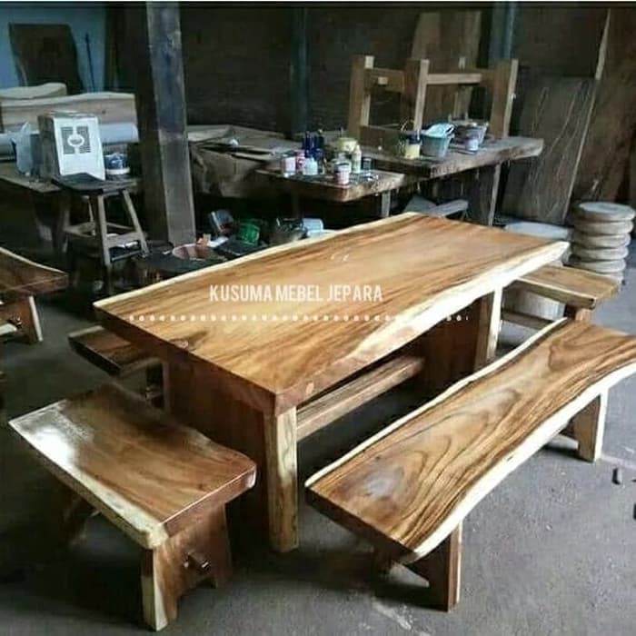 Set Meja Kursi Makan Kayu Trembesi (Panjang Meja 120cm)