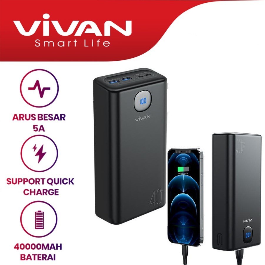 VIVAN Power Bank VPB-B40 Powerbank LED 40000mAh Power Delivery Quick Charge 3.0 Garansi Original ORIGINAL