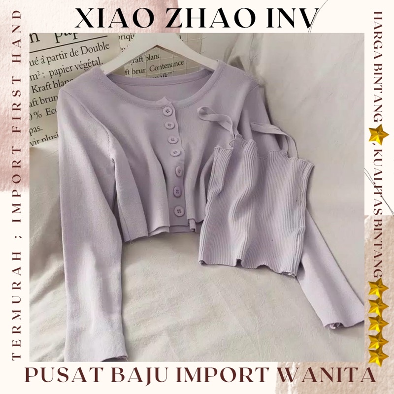 Kardigan Crop 2in1 Set/ Cardigan Crop Button Wanita + Tanktop/ Crop Top Kardigan Korea | Mya Top
