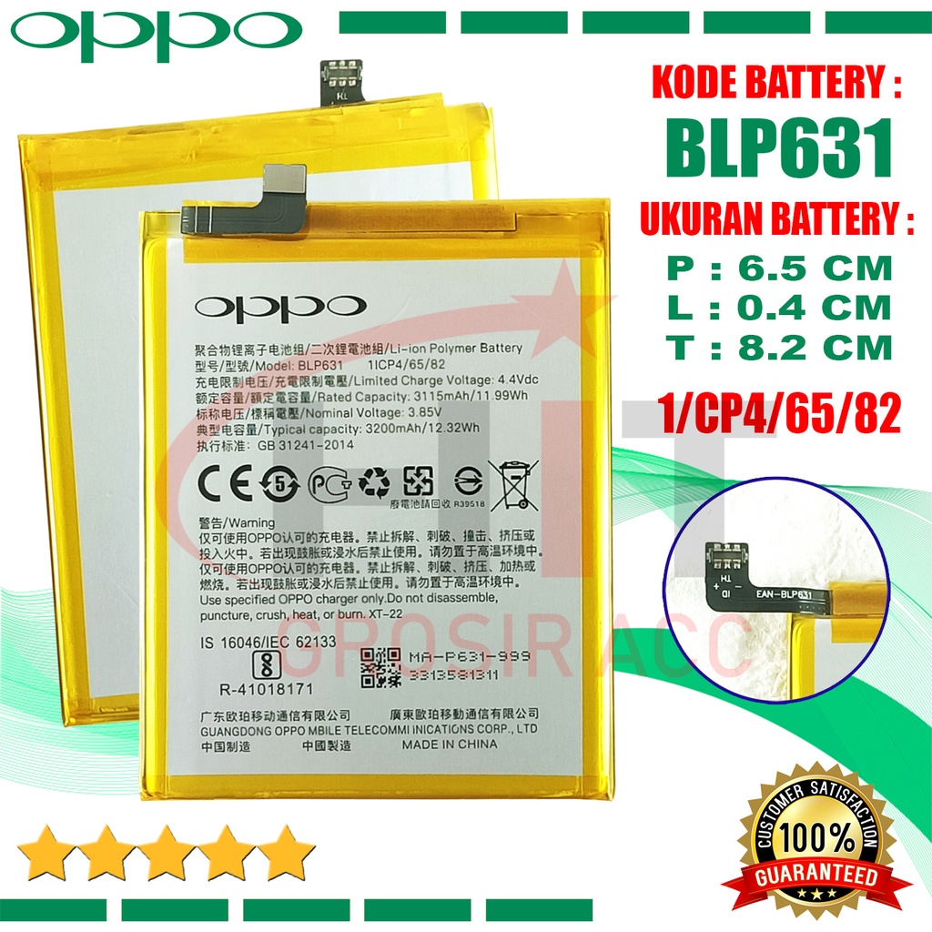 Baterai Battery Ori BLP631 Oppo F5, F3, F5 Plus, A77