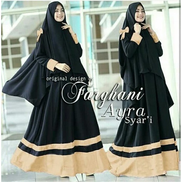 Baju Muslim Wanita Aida Syari Black NI - Baju Gamis Muslim Wanita Jersey Hitam