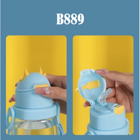 B889 Botol Minum LED Lighting Anak Motif / Karakter Sapi Dengan Lampu 550 ML 2 in 1 Tali dan Gagang