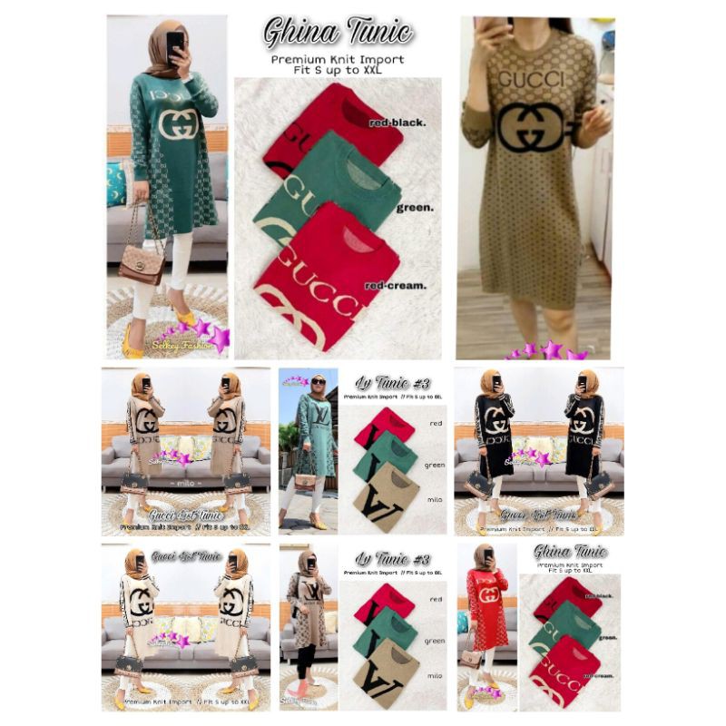 Tunik rajut motif gucci / dio / Lv knit tunic top