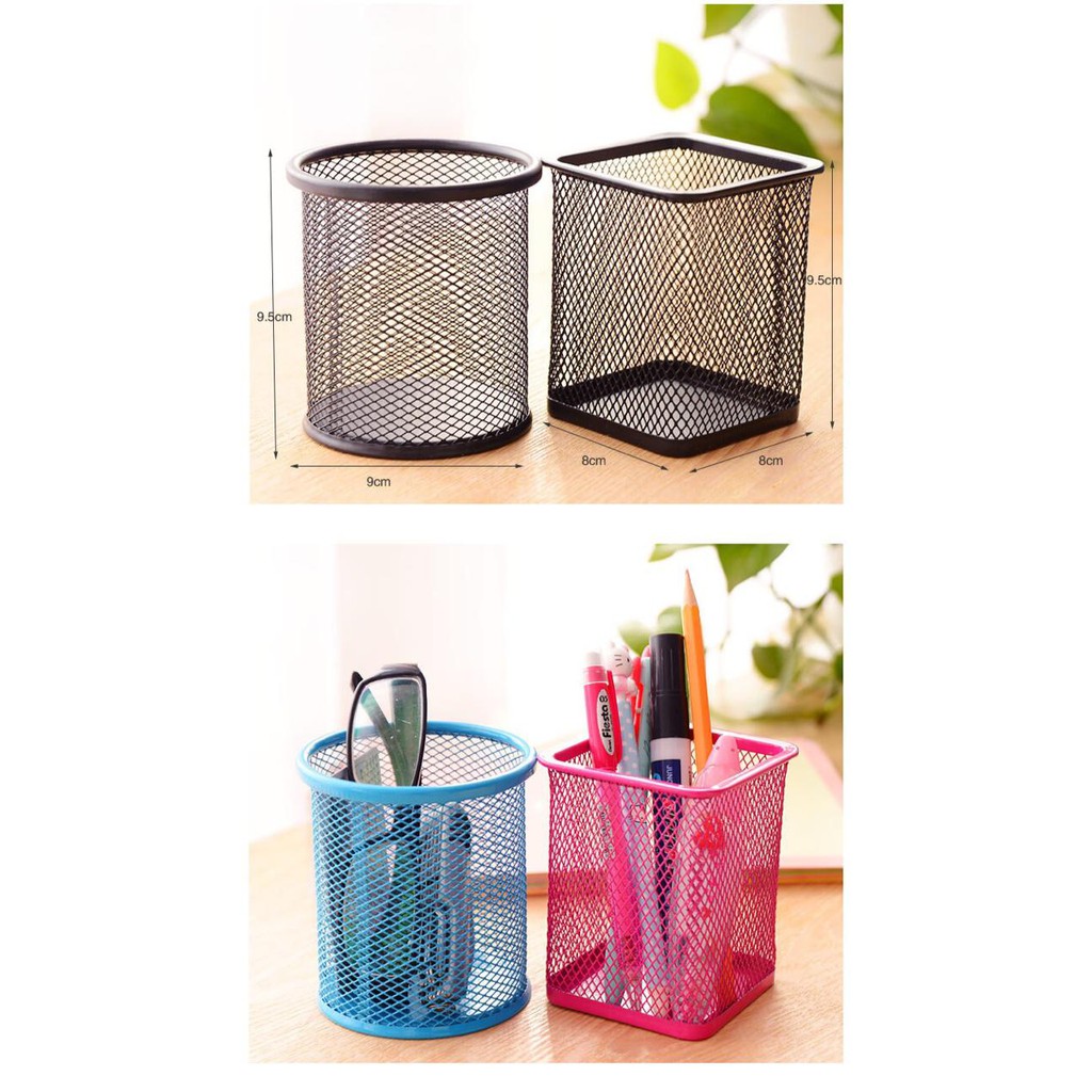 INDOMINI TEMPAT PENA BULAT PERSEGI ALAT TULIS PENSIL MEMO HOLDER MEJA PEN BALLPOINT R010