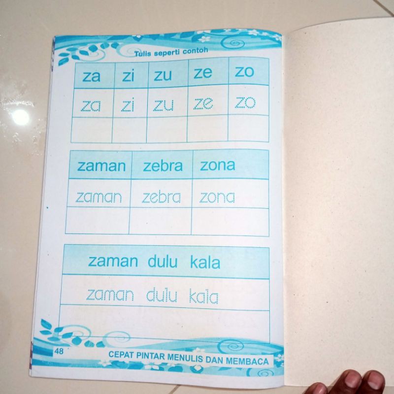 buku cepat pintar menulis dan membaca 48 halaman( 21×28cm)