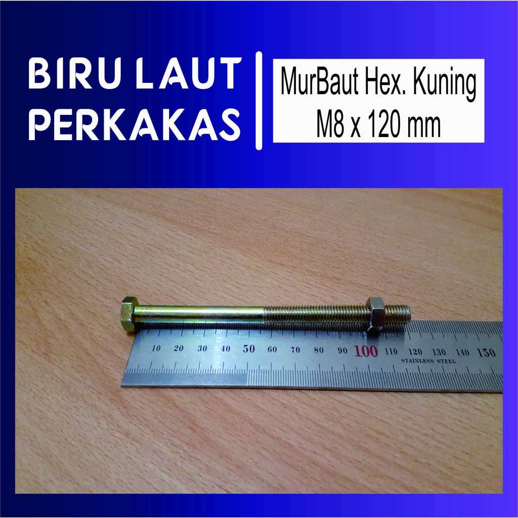 MurBaut Besi Hexagon Baud Mur Nut kuning M8x120 M8 X 120 Kunci 12