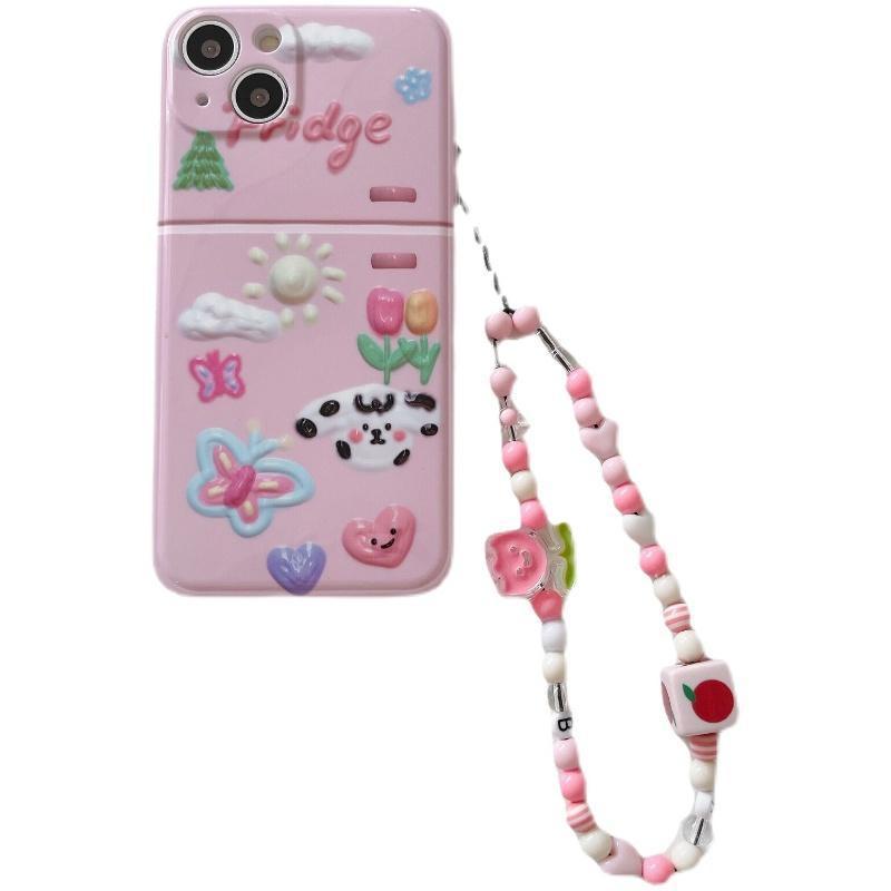 Ins Tali Rantai Gantung Handphone Portable Gaya Korea Motif Bunga / Hati / Mutiara / Manik-Manik