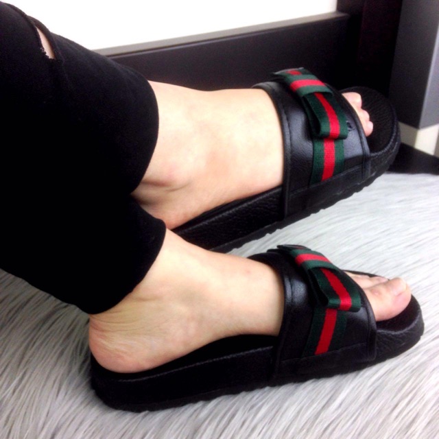 gucci satin slides with web bow