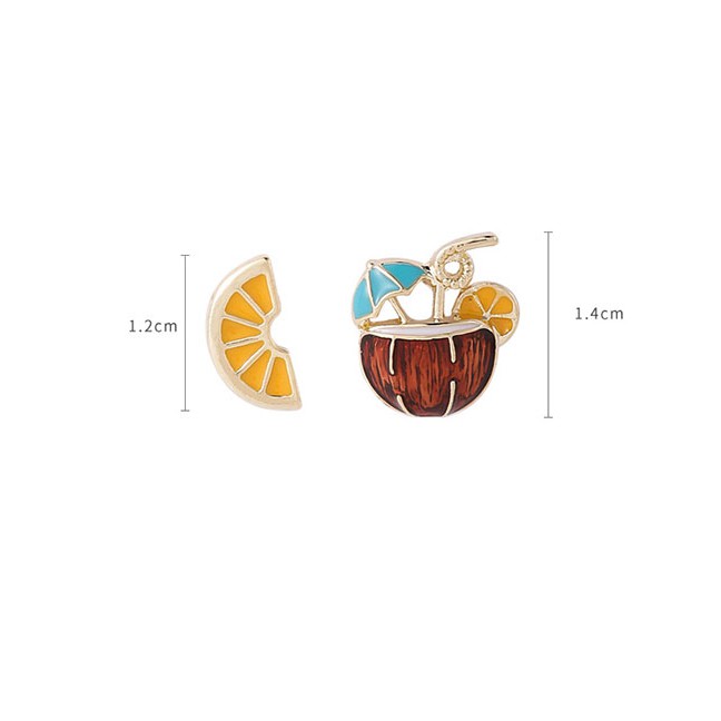 LRC Anting Tusuk Fashion Yellow Asymmetrical Oil Drop Lemon Drink K33267