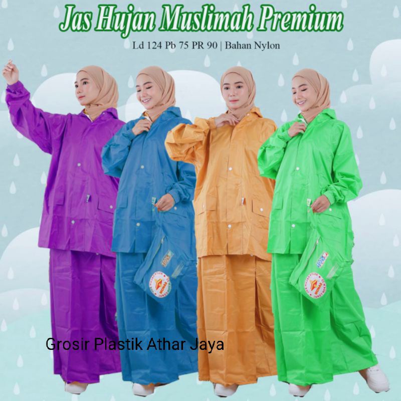 Jas Hujan Muslimah Premium / Jas Hujan Wanita / Jas Hujan Jaket Rok / Jas Hujan Monas