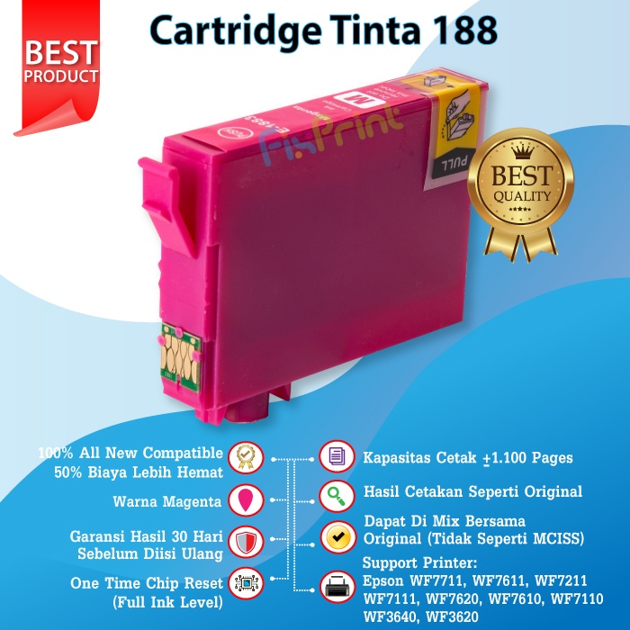 Cartridge Tinta Epson T188 Compatible WF7111 WF7620 WF3621 WF7621 188n