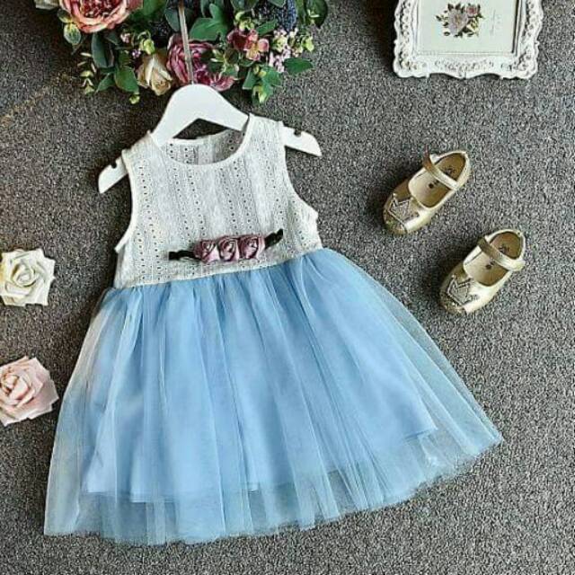 Dress Anak Cewek Carine 3D Flower Sky Blue