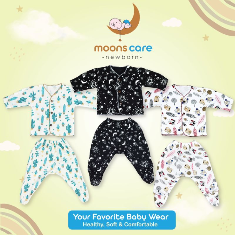 MOONS STELAN PANJANG TUTUP KAKI PREMIUM,STELAN BAJU TIDUR, PIYAMA BAYI NEWBORN