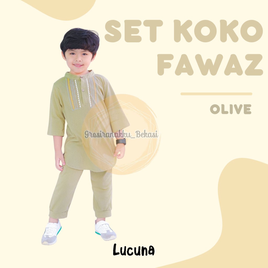 Setelan Koko Anak Fawaz Lucuna Warna Olive Size 1-5 Thn