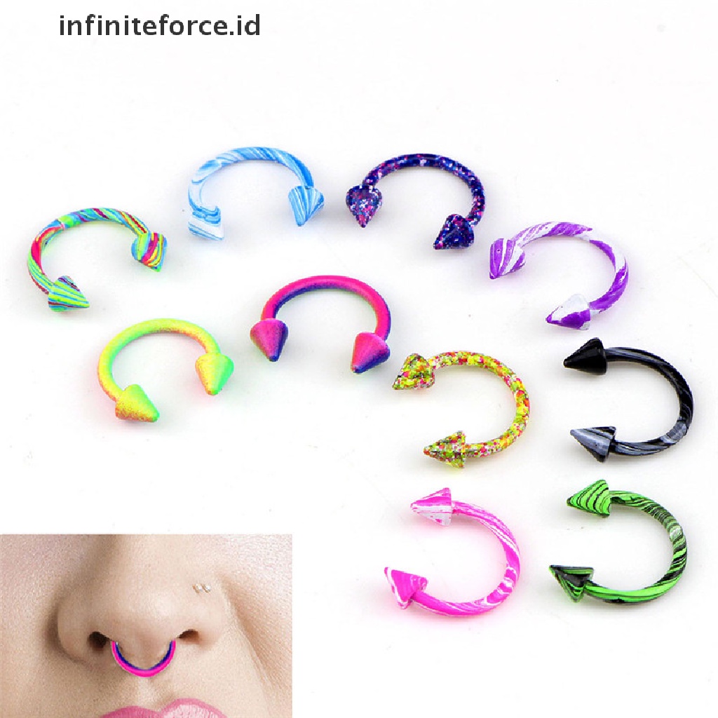 10pcs Cincin Tindik Tubuh Hidung Bibir Bahan Stainless Steel Bentuk Sepatu Kuda