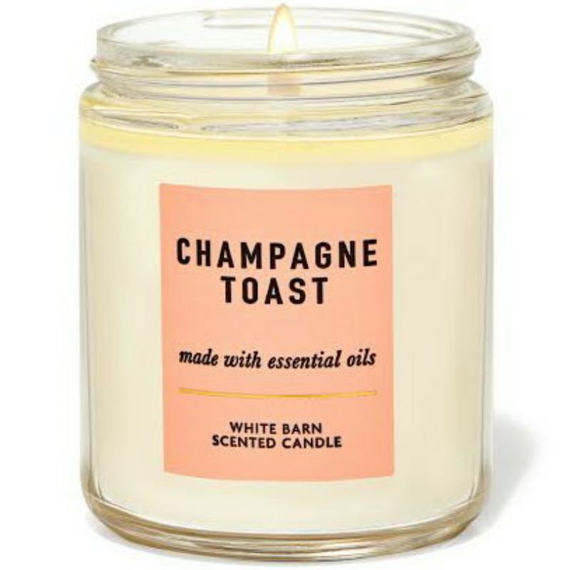 BATH &amp; BODY WORKS BBW CHAMPAGNE TOAST MADE WITH ESSENTIAL OILS WHITE BARN 1 SINGLE WICK SCENTED CANDLE 198 G PENGHARUM RUANGAN