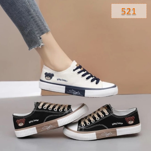 Sepatu Sneakers Wanita Tali Terlaris AS 167 Cewek Whybear Lite Sole 3 cm Hitam Putih (521)