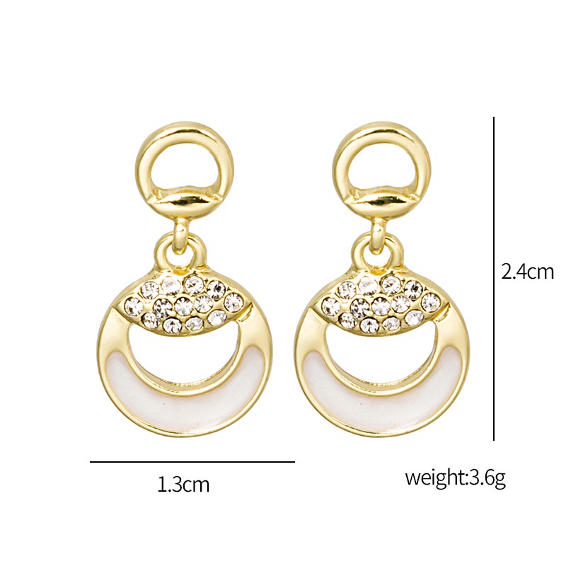 Anting stud Silver needle Bentuk Lingkaran Aksen Berlian Warna Emas Untuk Wanita