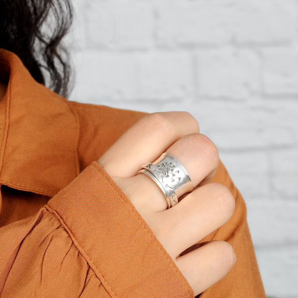 Hu Hu Hu Hu Hu Alat Bantu Pasang Kacamata♡ Cincin Wanita Bentuk Bunga Dandelion Gaya Vintage Untuk Pesta Pernikahan