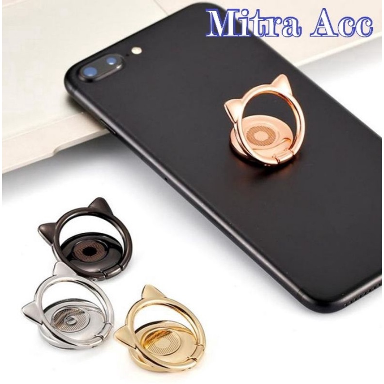 Ring Stand HP Magnetic Putar 360 Metal Cat Ear Phone Holder Universal iring