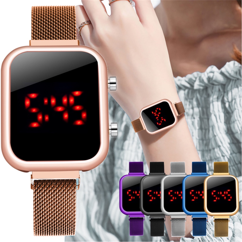 COD✅ Jam tangan wanita magnet rantai digita LED kotak watch import grosir murah  S1165