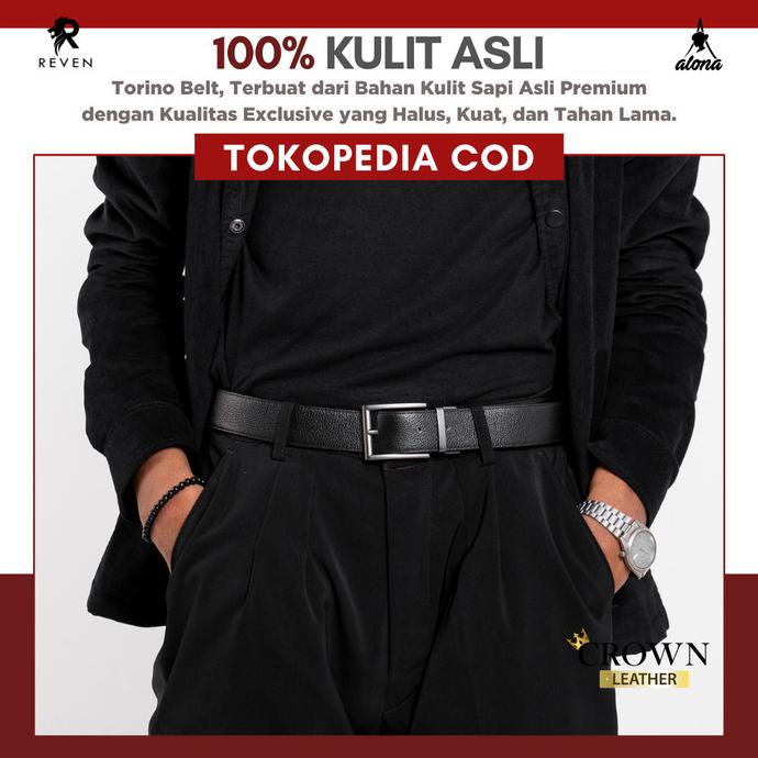 [BISA COD] Ikat Pinggang Pria Fashion Cowok Kulit Sapi Asli Reven Torino Belt Ori