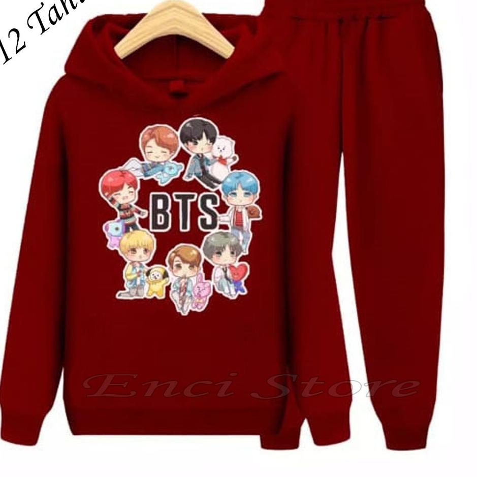 SETELAN HOODIE BTS BT21 ANAK CEWEK USIA 112 THN SET SWEATER ANAK PEREMPUAN USIA 1 2 3 4 5 6 7 8 9 10